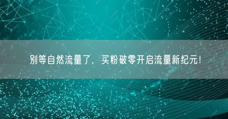 别等自然流量了，买粉破零开启流量新纪元！