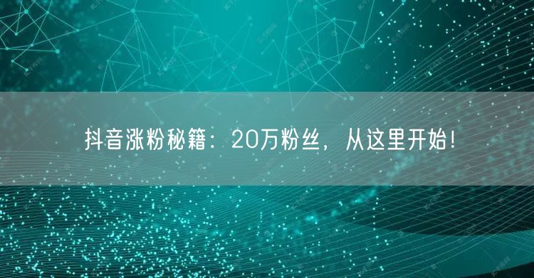 抖音涨粉秘籍：20万粉丝，从这里开始！