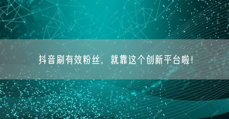 抖音刷有效粉丝，就靠这个创新平台啦！