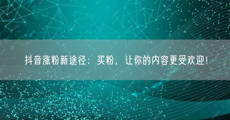 抖音涨粉新途径：买粉，让你的内容更受欢迎！