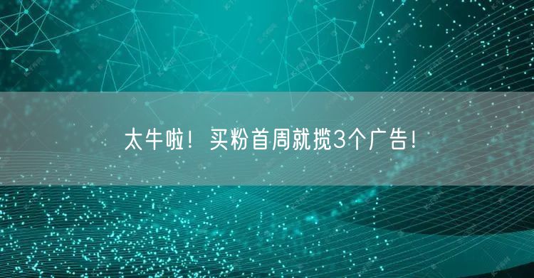 太牛啦！买粉首周就揽3个广告！